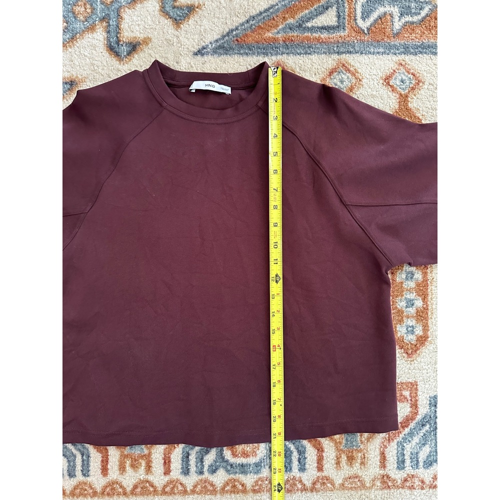 MNG Mango Sweatshirt Women Small Burgundy Raglan Sleeve Cropped Pullover - Picture 6 of 7
